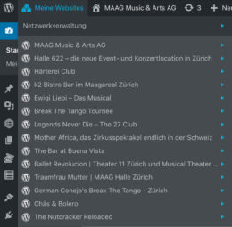 The site selection inside a WordPress multisite