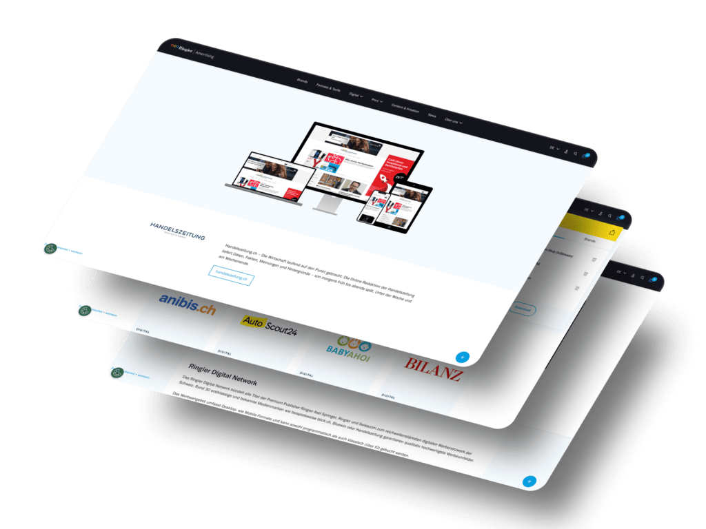 Multiple Screenshots of the Ringier Advertising Website