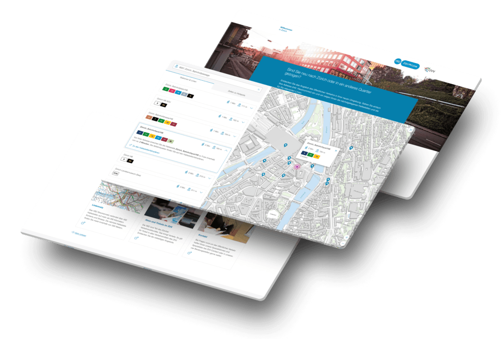 Mehrere Screenshots der ZH Mobil Webapp