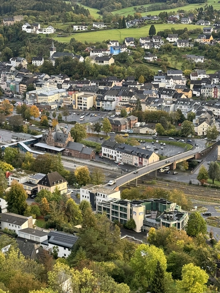 A picture of the town Gerolstein taken from a hill looking down