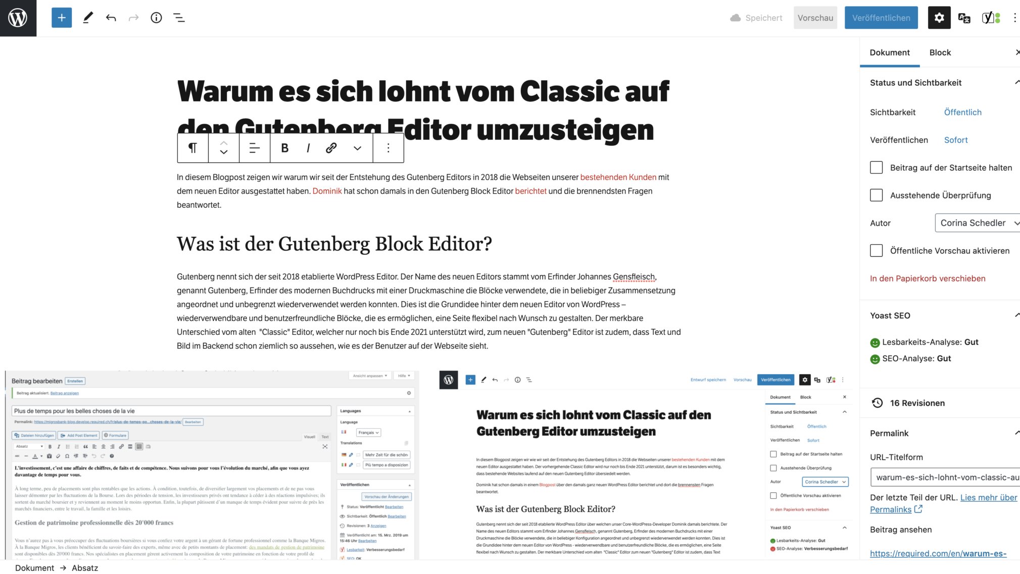 Screenshot vom WordPress Block Editor