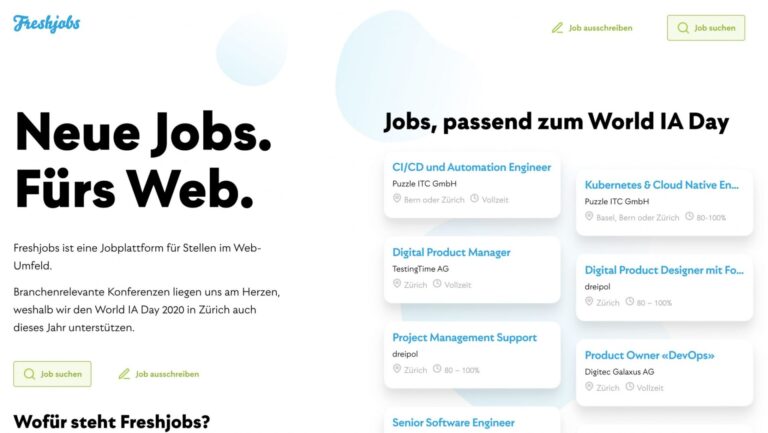 Screenshot of the Job-Landingpage