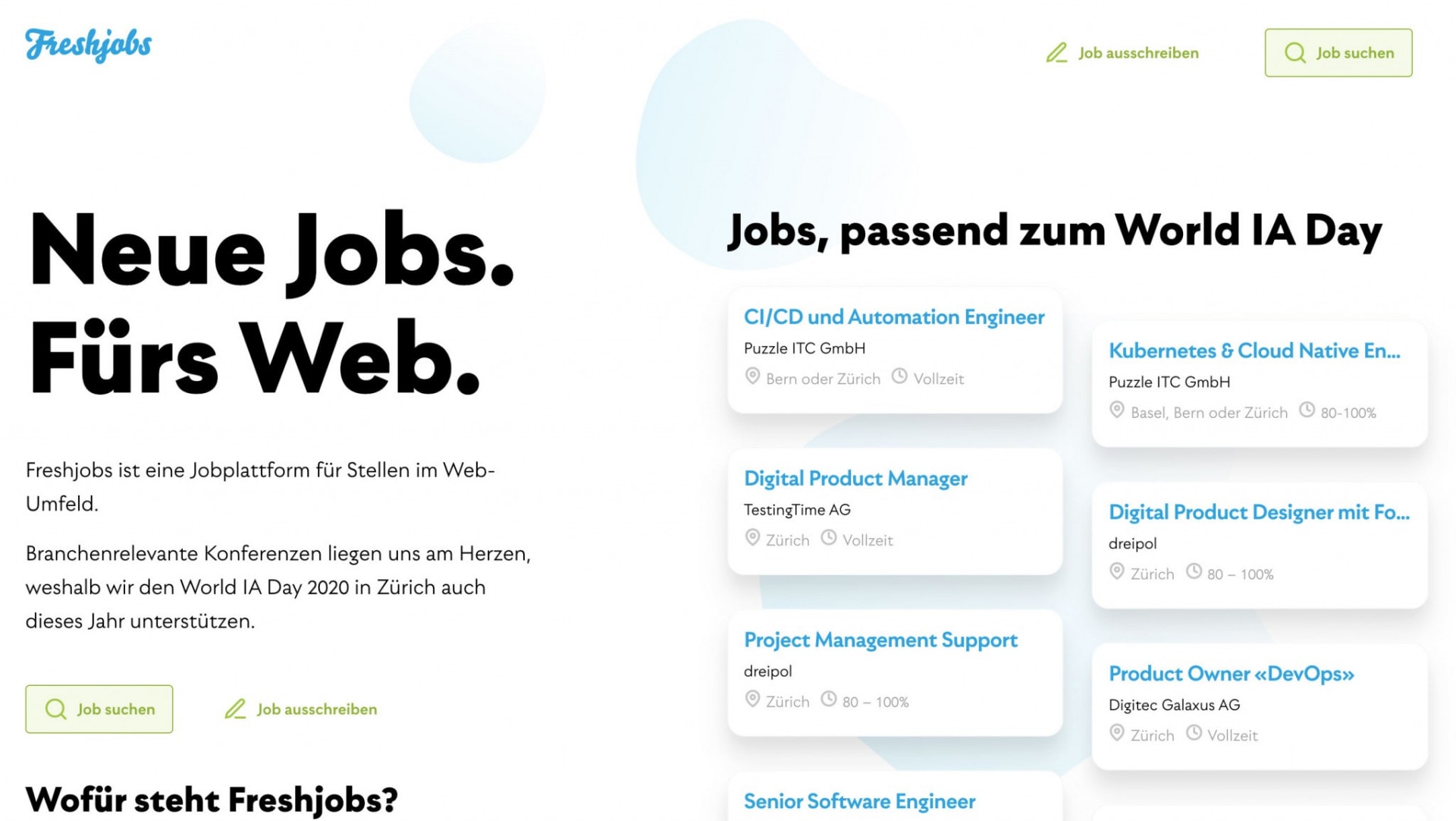 Screenshot der Job-Landingpage von Freshjobs für die Front Conference Zurich