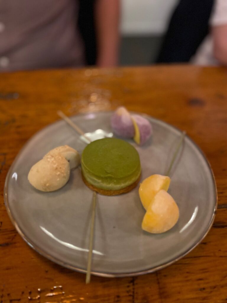 Dessert plate with mochis and matcha cake