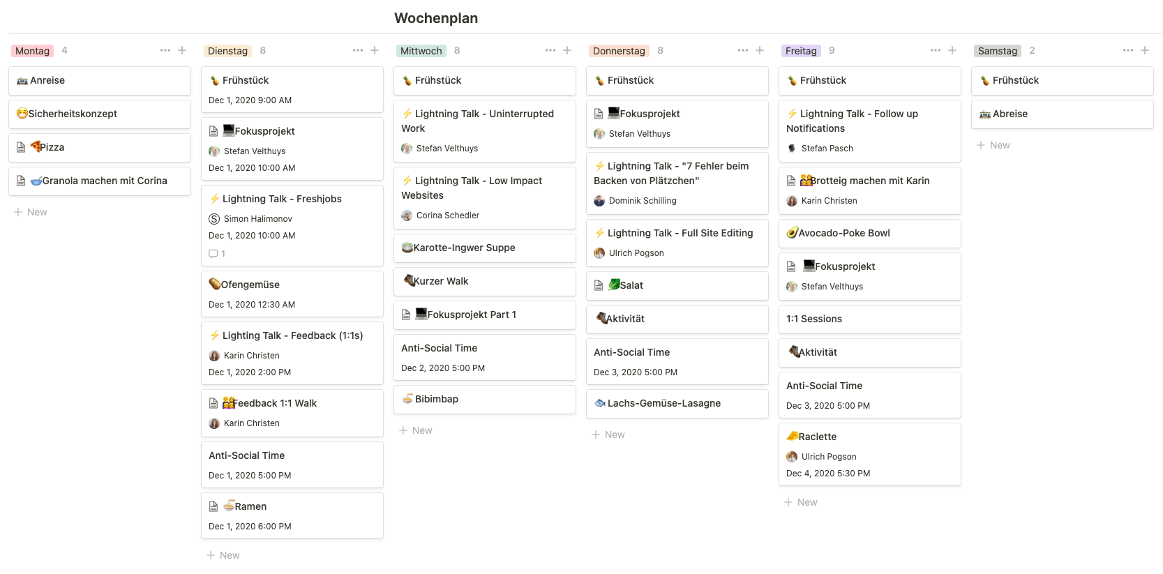 Weeklyplan in our Notion