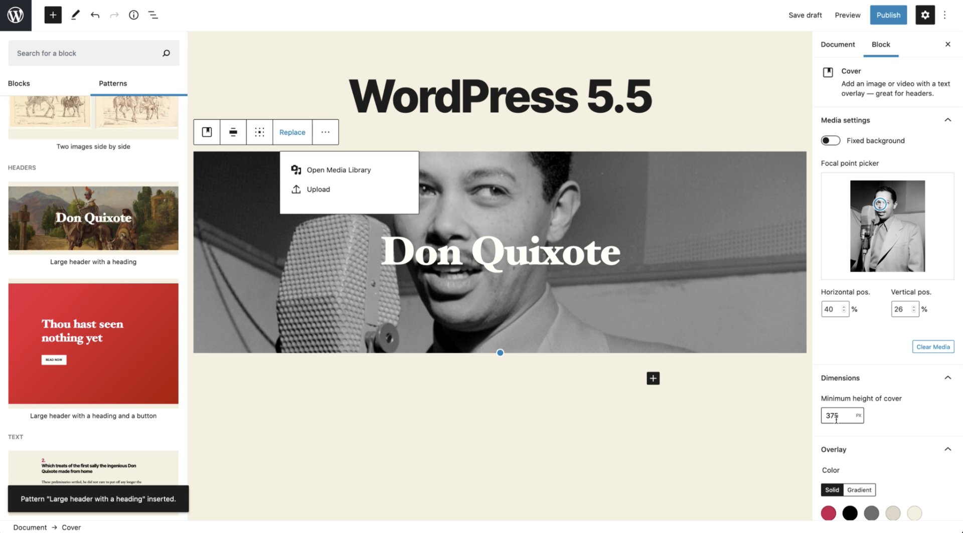 Screenshot von WordPress Patterns