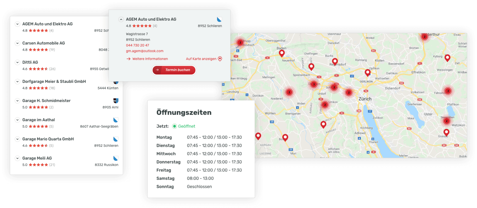 Various elements with information from garages
