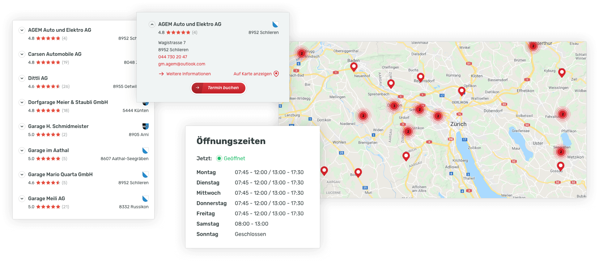 Unterschiedliche Elemente mit Garagen-Informationen
