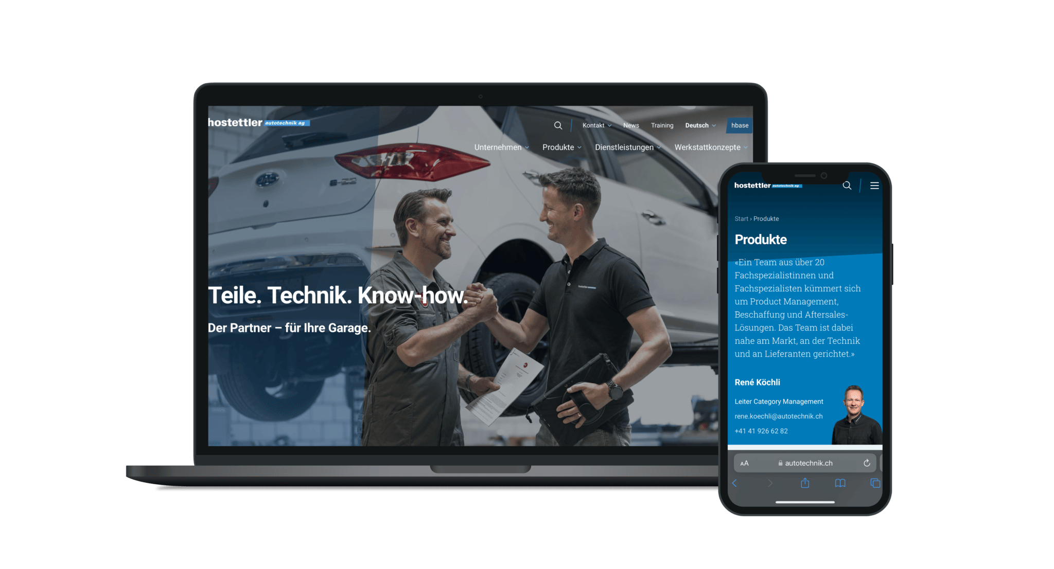 autotechnik.ch auf einem Laptop und auf einem Smartphone