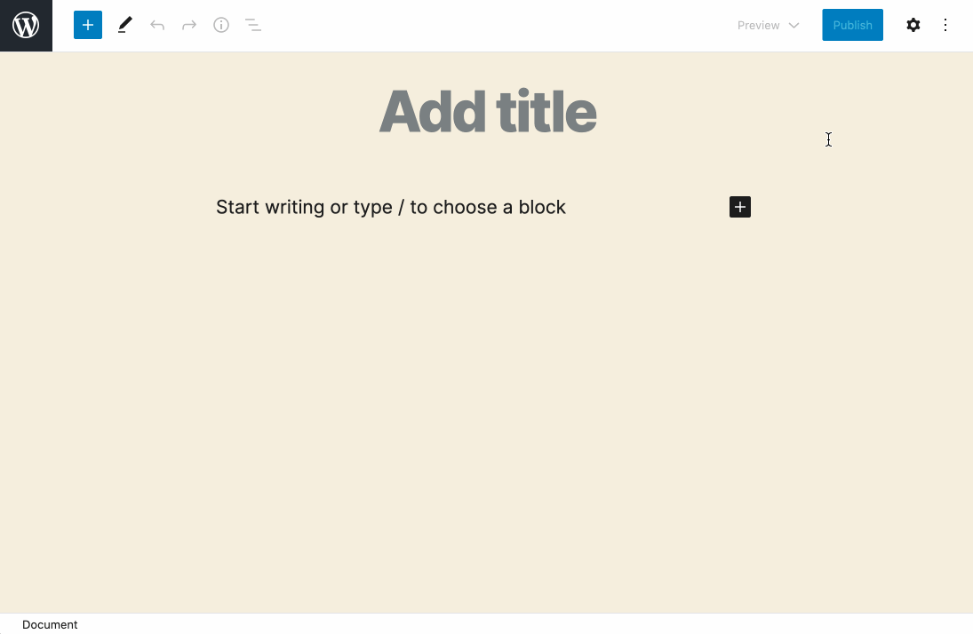 Screenshot des Block-Editors, wie Blöcke hinzugefügt werden können