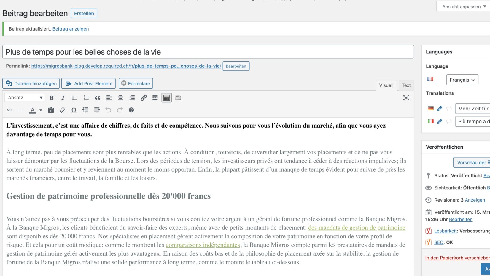 Screenshot vom WordPress Classic Editor