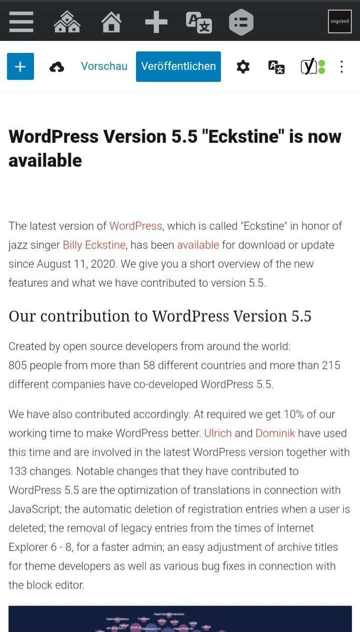 Gutenberg Editor auf Mobile