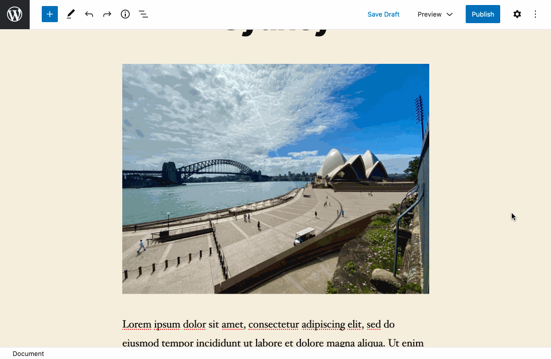 Screenshot of the block editor showing how an image can be edited