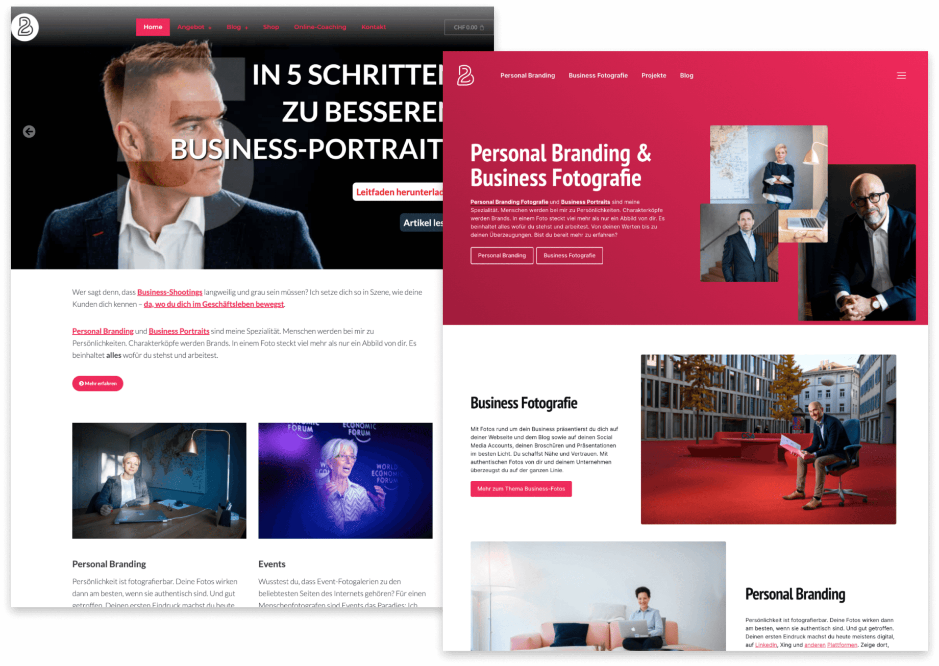 Das alte Design links, und das neue Design im Vergleich. Im alten gab es ein grosses Hintergrundbild als Intro, neu eine Bühne mit mehreren Bildern.