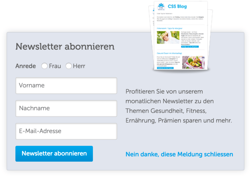 Form to subscribe for the newsletter