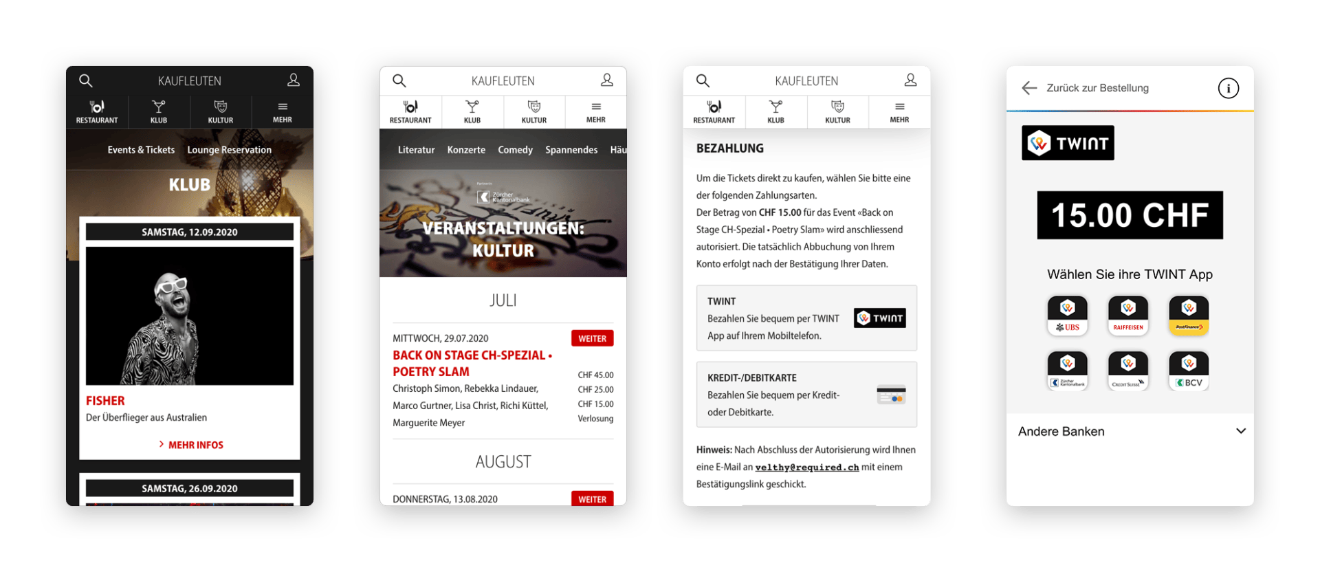 Various Mobile Views on kaufleuten.ch