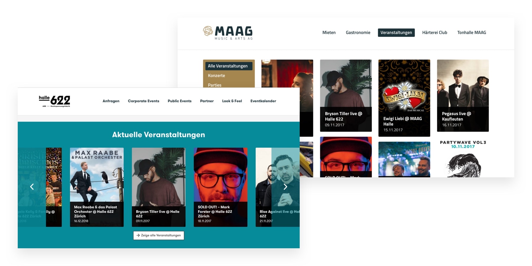 Screenshot der Websites von Maag und Halle622