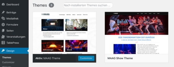 The WordPress theme selection