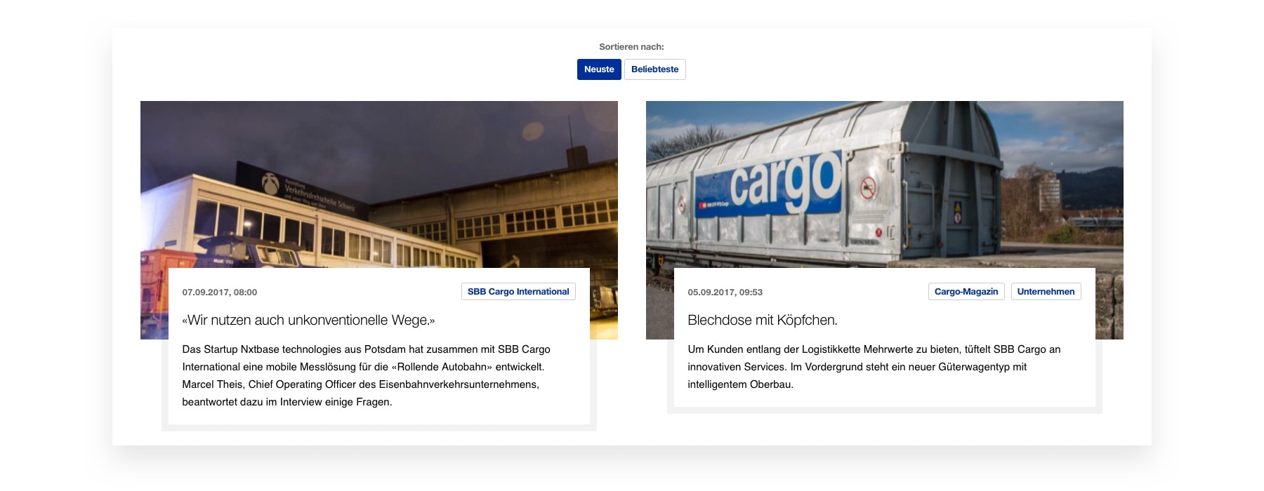 SBB Cargo Blog: Wechsel zwischen neuesten und beliebtesten Artikeln