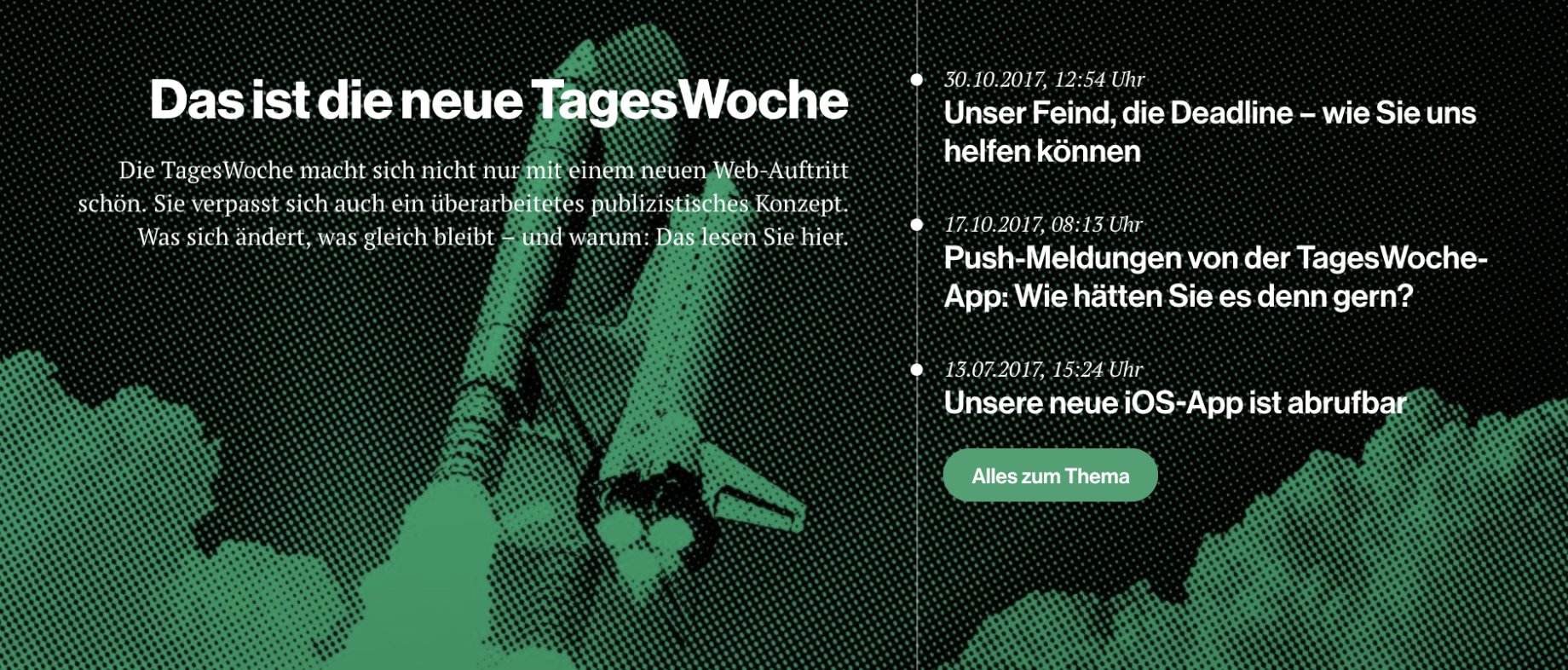 Screenshots of the Storystreams of the new TagesWoche