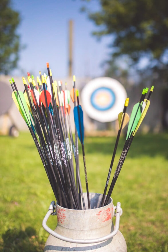 Arrows in a bucket, the target in the background