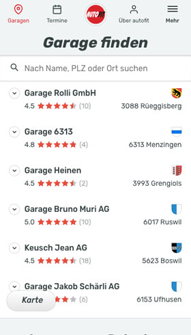 Screenshot of autofit.ch on a smartphone