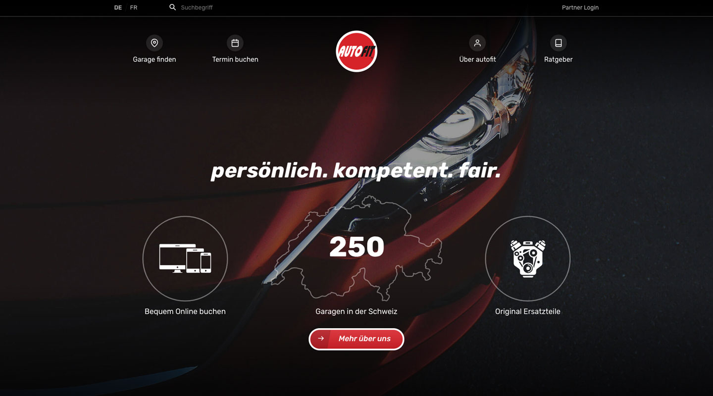 Screenshot of autofit.ch on a large screen