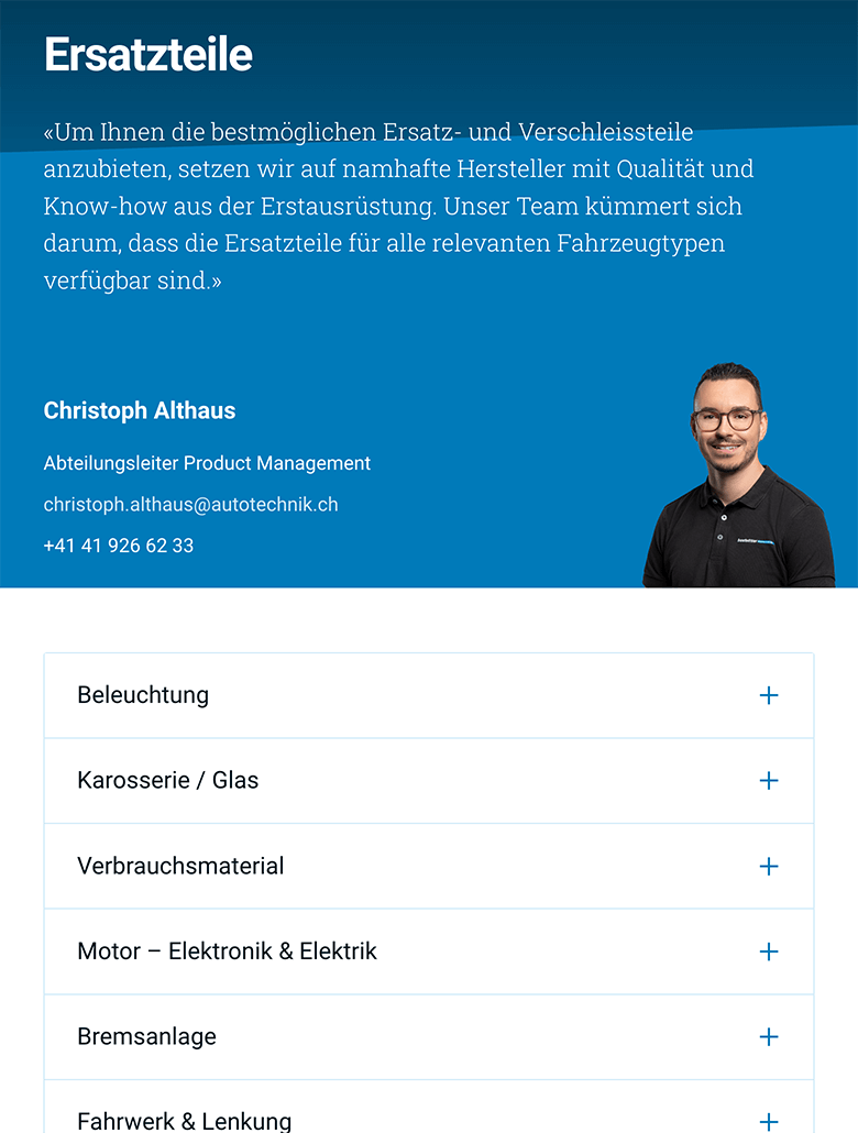 Screenshot autotechnik.ch auf einem Tablet