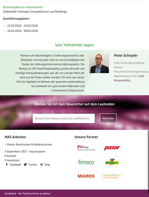 Screenshot of foodward.ch on a tablet