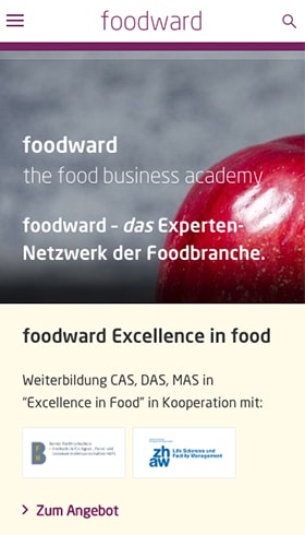 Screenshot von foodward.ch auf einem Smartphone
