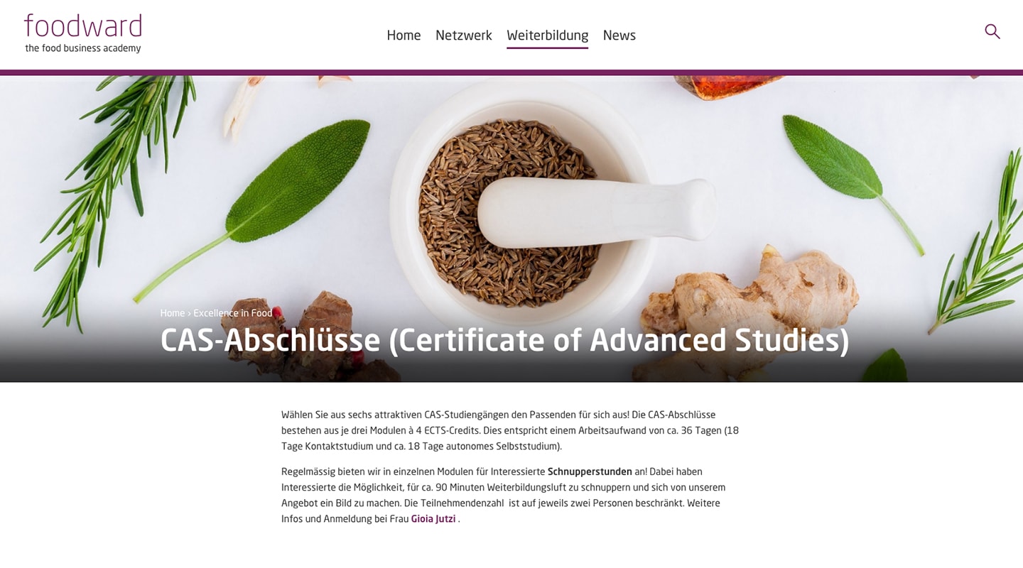 Screenshot of foodward.ch on a large screen