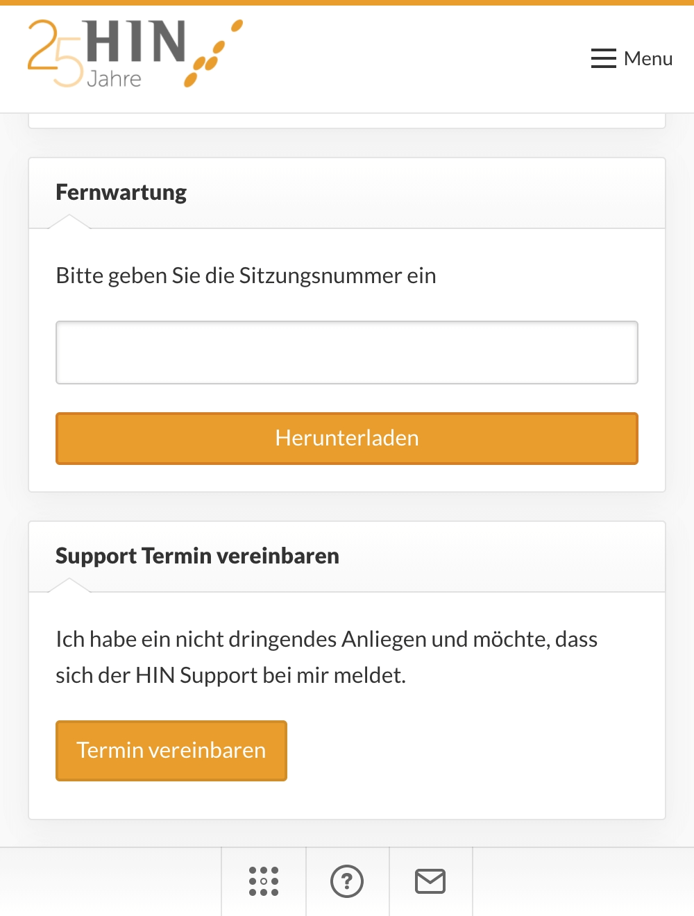 support.hin.ch on a tablet