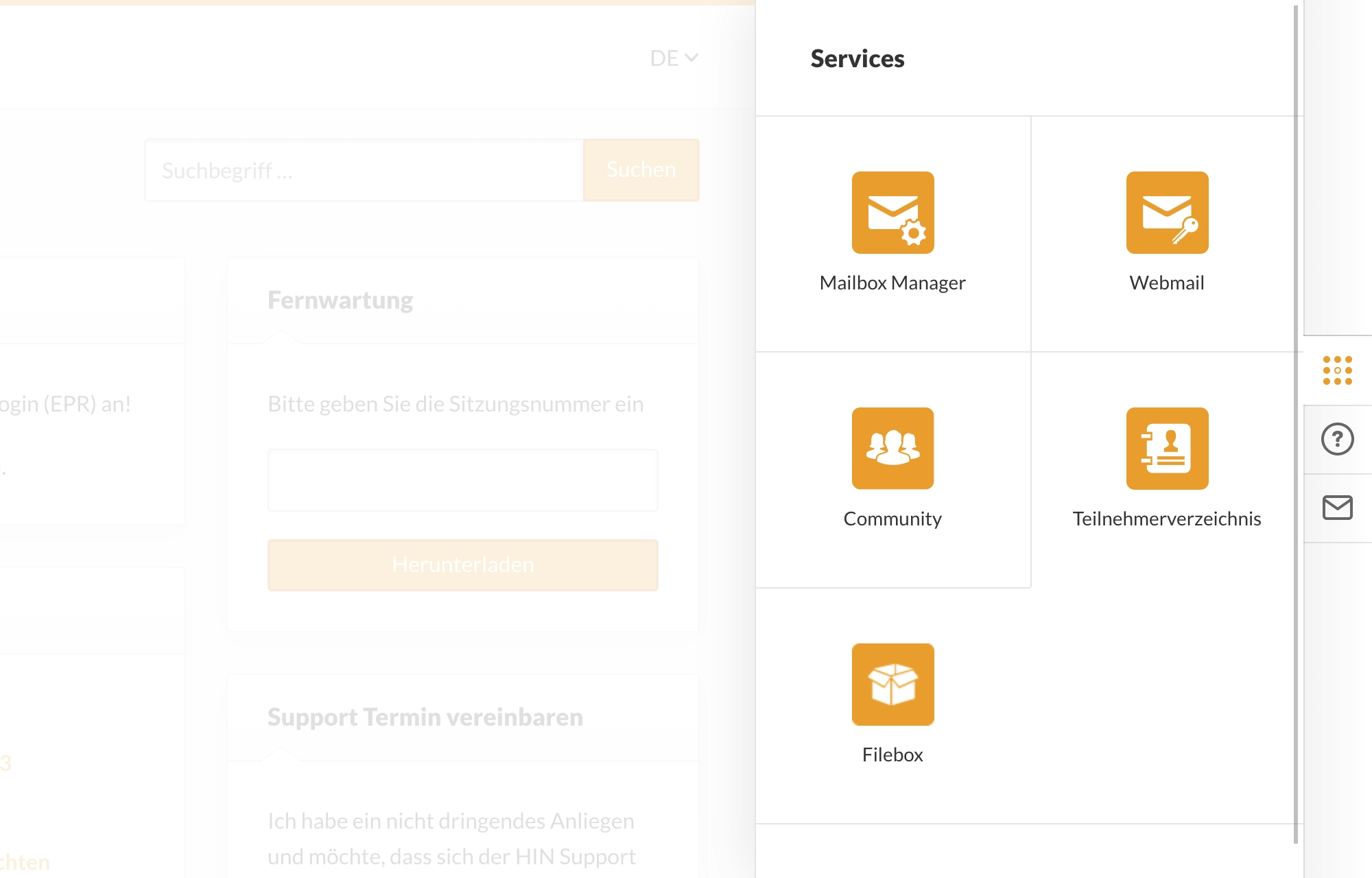 support.hin.ch on a laptop