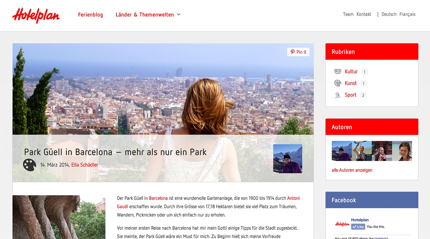 WordPress Blog Hotelplan auf einem grossen Bildschirm