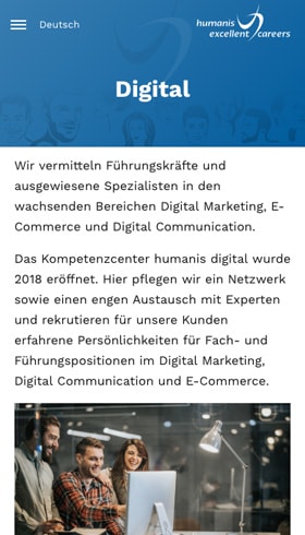 Screenshot Humanis Website auf einem Smartphone