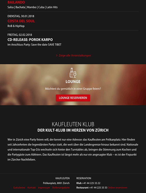 Website kaufleuten.ch on a tablet