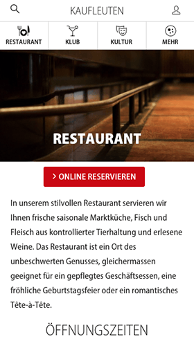 Website kaufleuten.ch on a smartphone