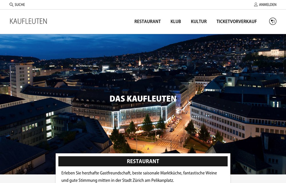 Website kaufleuten.ch on a laptop