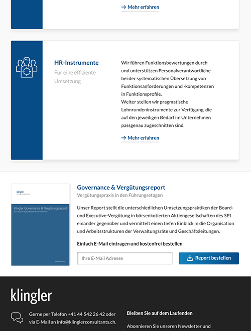 Website klingler consultants auf einem Tablet