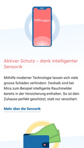 Screenshot der Mica Website auf einem Smartphone