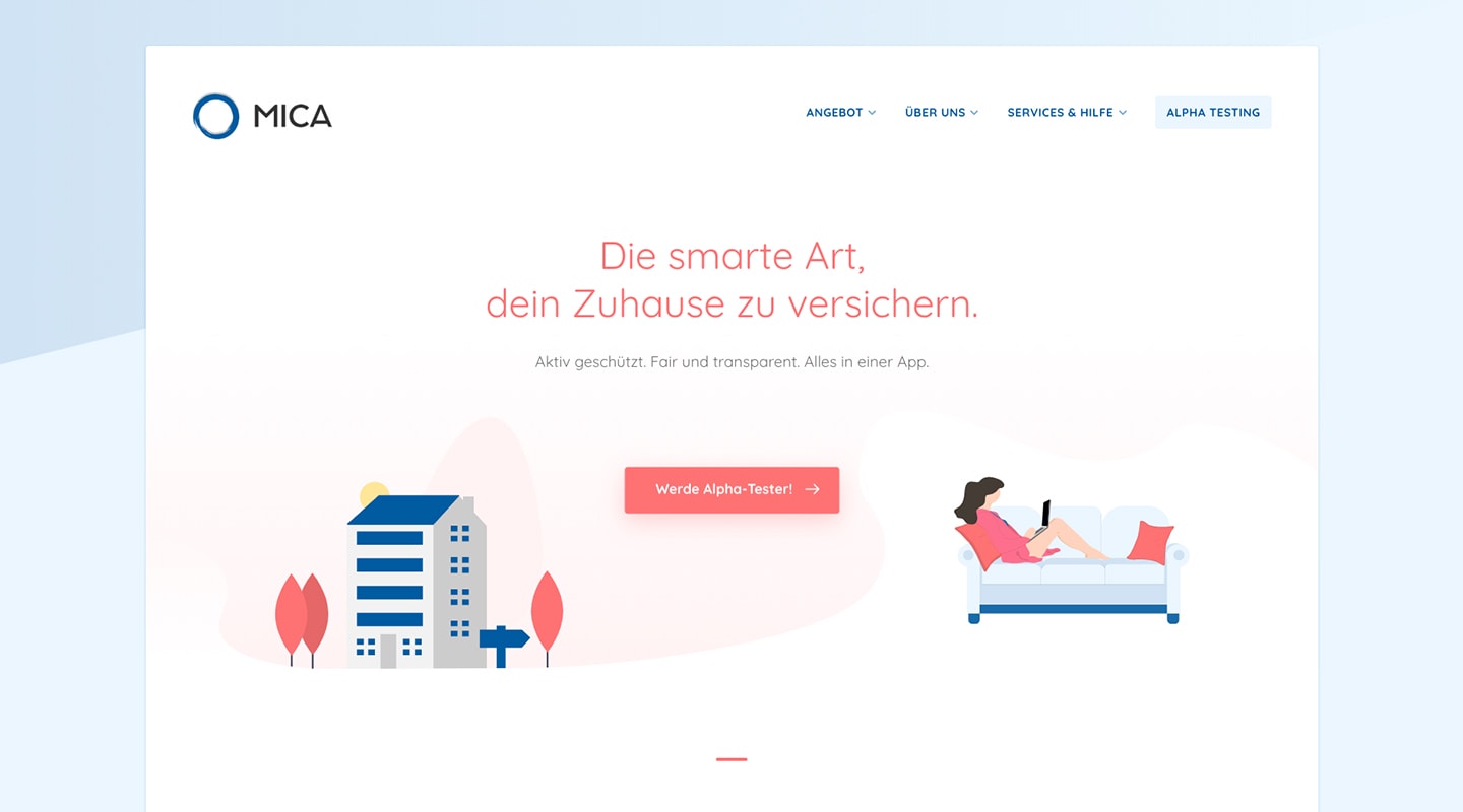 Screenshot der Mica Website auf einem grossen Bildschirm