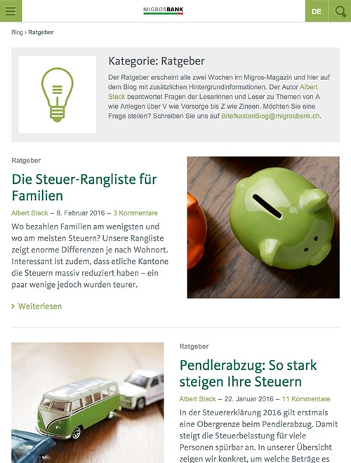 Old Migros Bank Blog on a tablet