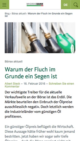 Migros Bank Blog auf einem iPhone