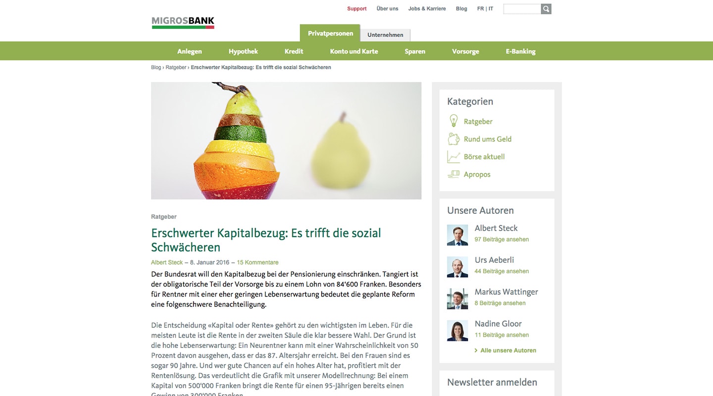 Old Migros Bank Blog on a large screen