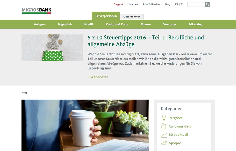 Old Migros Bank Blog on a laptop