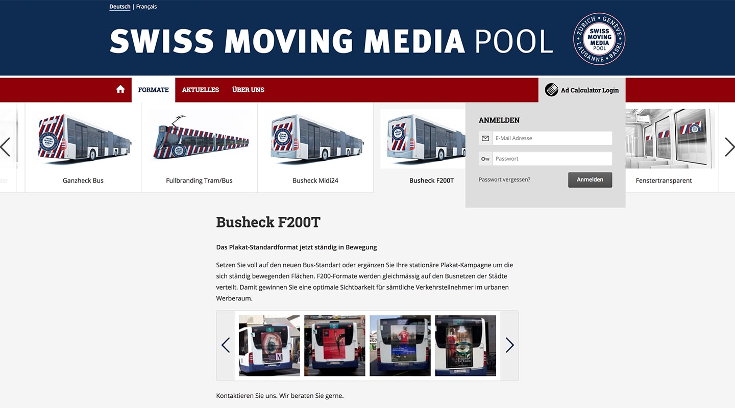 Swisscom Moving Media Pool auf einem grossen Bildschirm