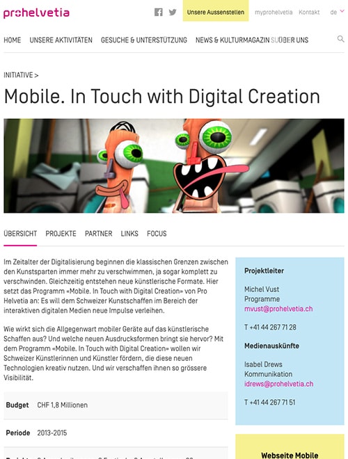 Screenshot prohelvetia.ch auf einem Tablet