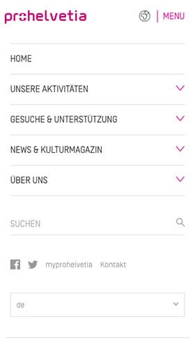 Screenshot prohelvetia.ch auf einem Smartphone