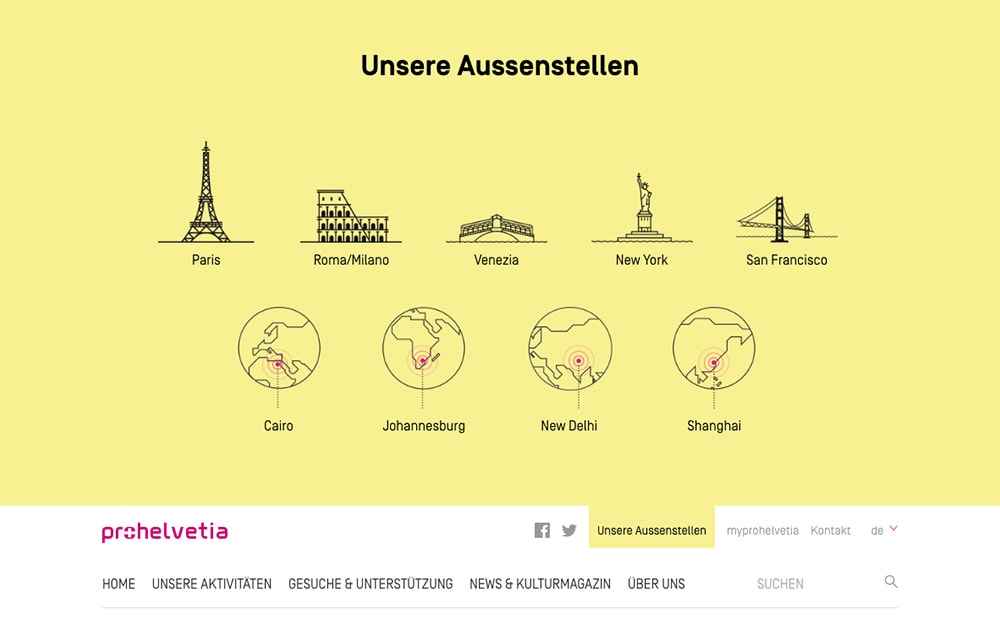 Screenshot prohelvetia.ch auf einem Laptop
