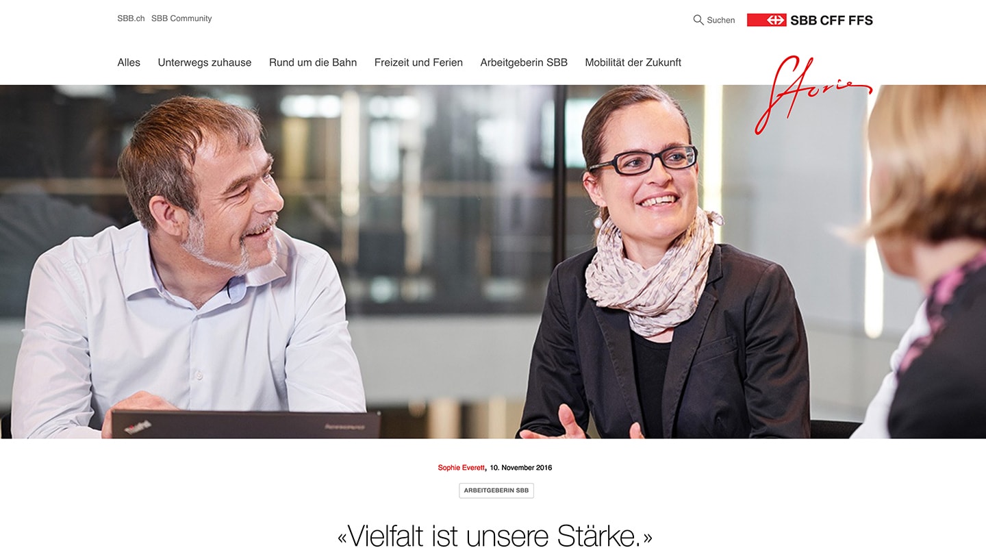 SBB Stories auf einem grossen Bildschirm